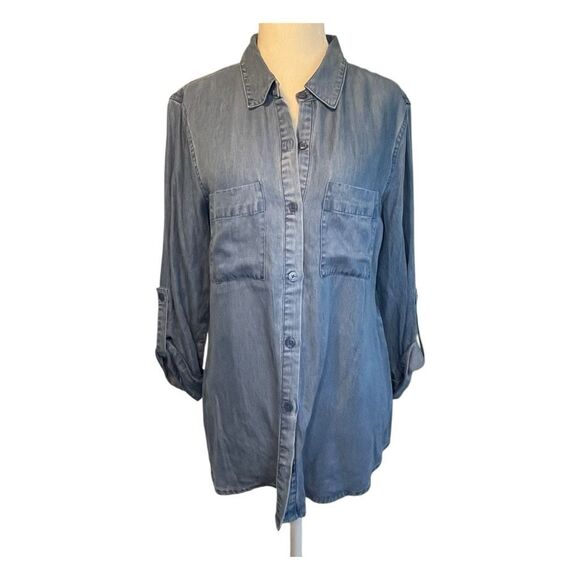 Jones New York Chambray Button Down Shirt Blue Cotton Knit Long Sleeve S - Picture 1 of 6